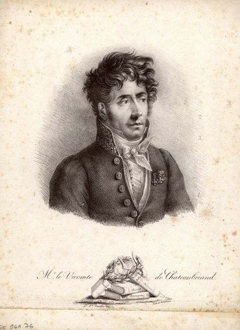 Lithographie Ancienne De 1846 - Portrait De Chateaubriand - Écrivain & Diplomate - 21x28.5 Cm - Authentique