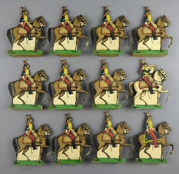 Lot De 6 Cavaliers Soldats En Papier De Strasbourg Sur Support Bois